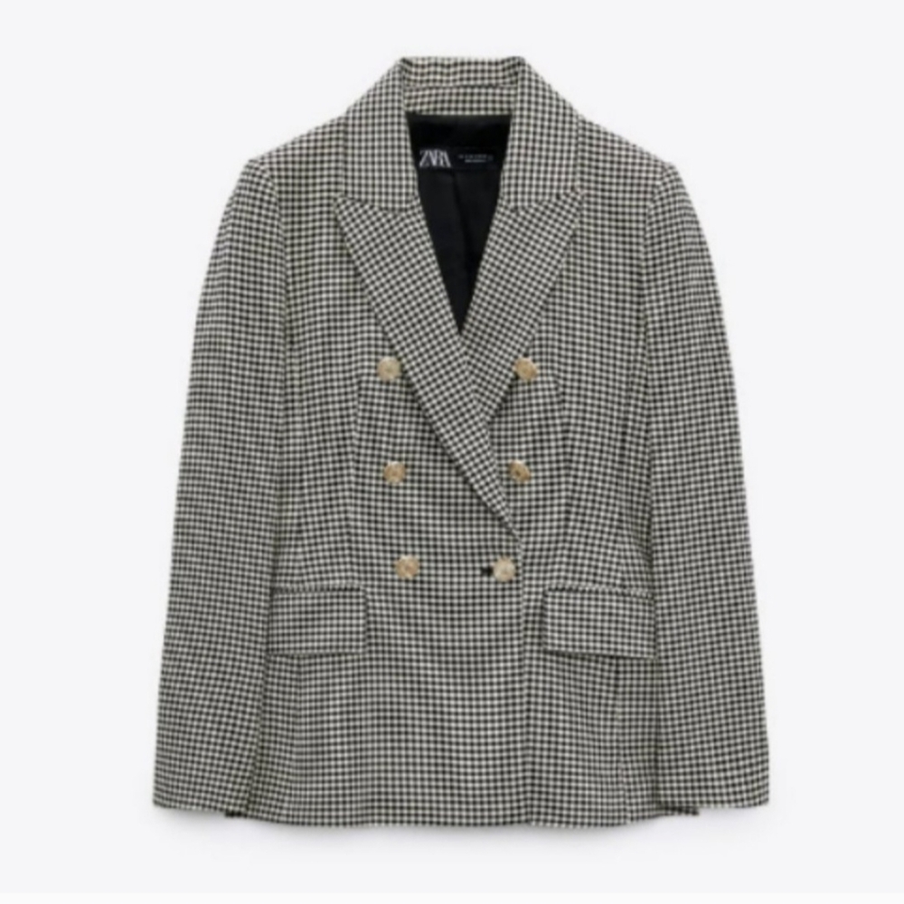 Balmain style Zara double breasted blazer black and white check